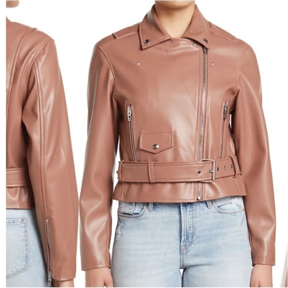 NWOT Anthropologie BLANKNYC Belted Faux Leather Crop Moto Jacket - Picture 4 of 7